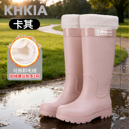 High-top rain boots, women's rain boots, lined adult outer wear, waterproof hiking boots, anti-slip shoes, durable sole