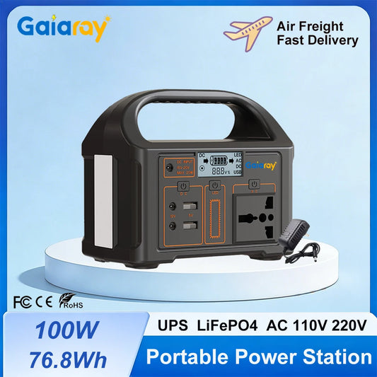 Gaiaray 100W Portable Power Station 76.8Wh LiFePO4 Charging Energy Station Solar Generator AC 110V 220V Power Bank for Camping