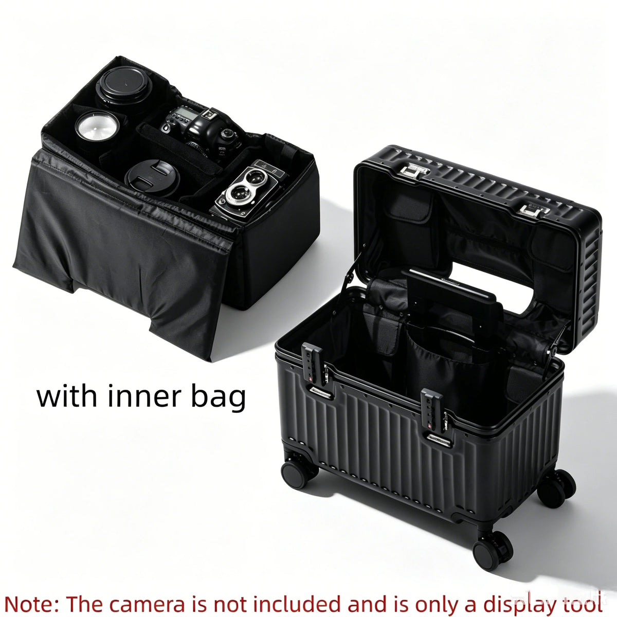 Top Opening Suitcase 18inch Boarding Carry-on Travel Photographer Rolling Luggage PC Material with Aluminum Alloy Frame TSA Lock