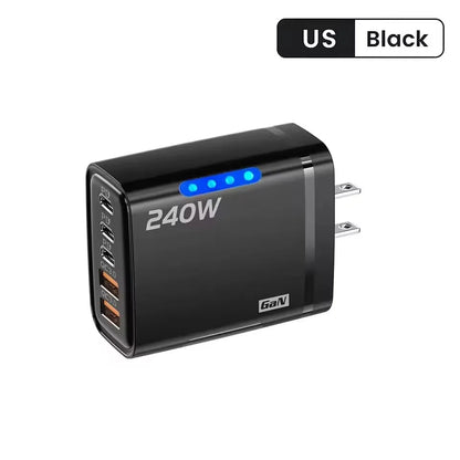 240w Gan Fast Charger With Led Light 5 In 1 2usb+3type-C Multi Port Phone Charger For Iphone15-17Series Samsung Huawei Xiaomi 15