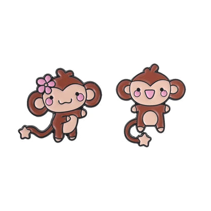 Cute Monkey Enamel Pins Cartoon Star Tail Ape Floral Kawaii Animal Brooches Lapel Backpack Badge Fashion Jewelry Gift for Friend