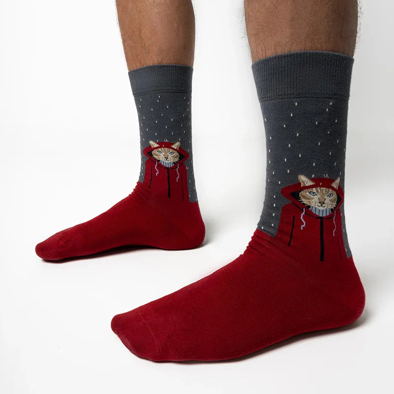 New Creative Cartoon Dog Ins Animal Trendy Socks Jacquard Cotton Socks Couple Mid length Fashion Skateboarding Socks