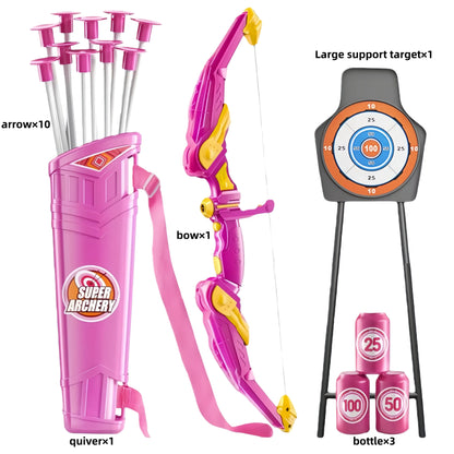 Bow and Arrow Set for Kids, LED Light Archery Playset, 10 Suction Cup Arrows, Big Support Dartboard, Birthday Gifts for Boys