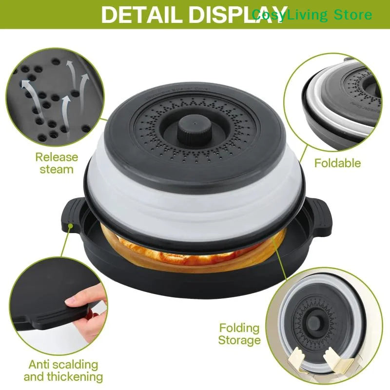 [CL]Multifunction Foldable Microwave Food Splatter Cover Splash Collapsible Guard Kitchen Gadget Colander For Meal Steaming Tray