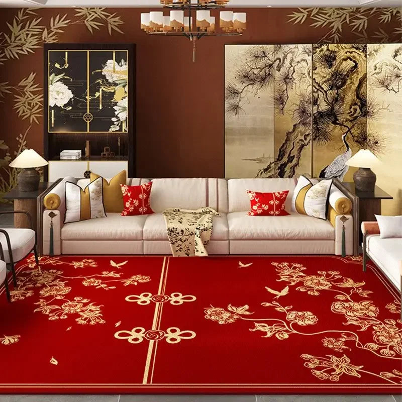 Red Simple Luxury Carpet for Living Room Chinese Style Decoration Home Bedroom Carpets Area Rug Non-slip Dining Room Mat Bedside