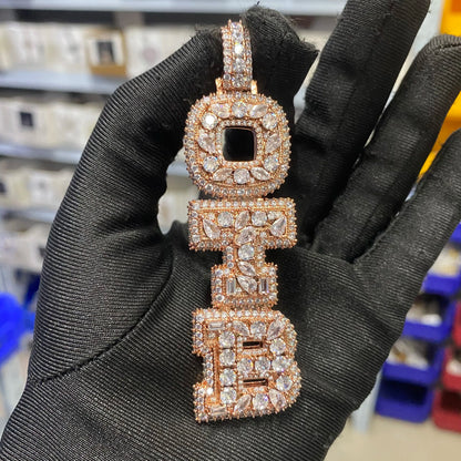 THE BLING KING Custom Vertical Initial Letter Pendant Mixed Inlay Different Shape Cubic Zircon NamePlate Necklace Hiphop Jewelry
