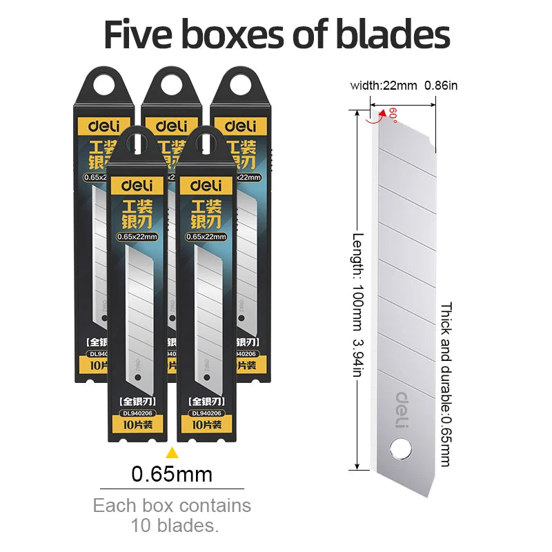 22mm Wide Heavy Duty Extra Thick Utility Knife Blade 60° Tip Silver Alloy Steel Snap-off for DIY Cutting Replacement Blade