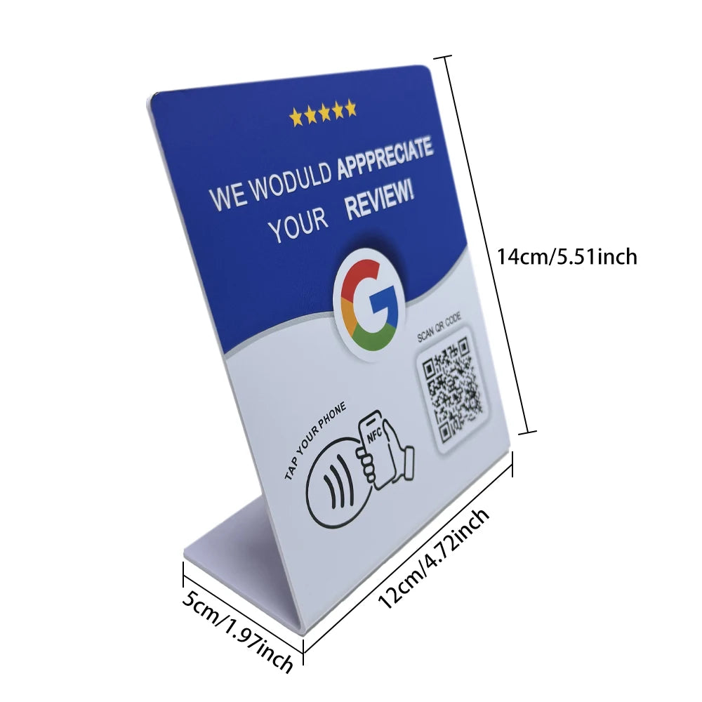 Programmable NFC215 Google Review Card NFC Station Table 13.56Mhz QR code can be independently set to link Standing Card