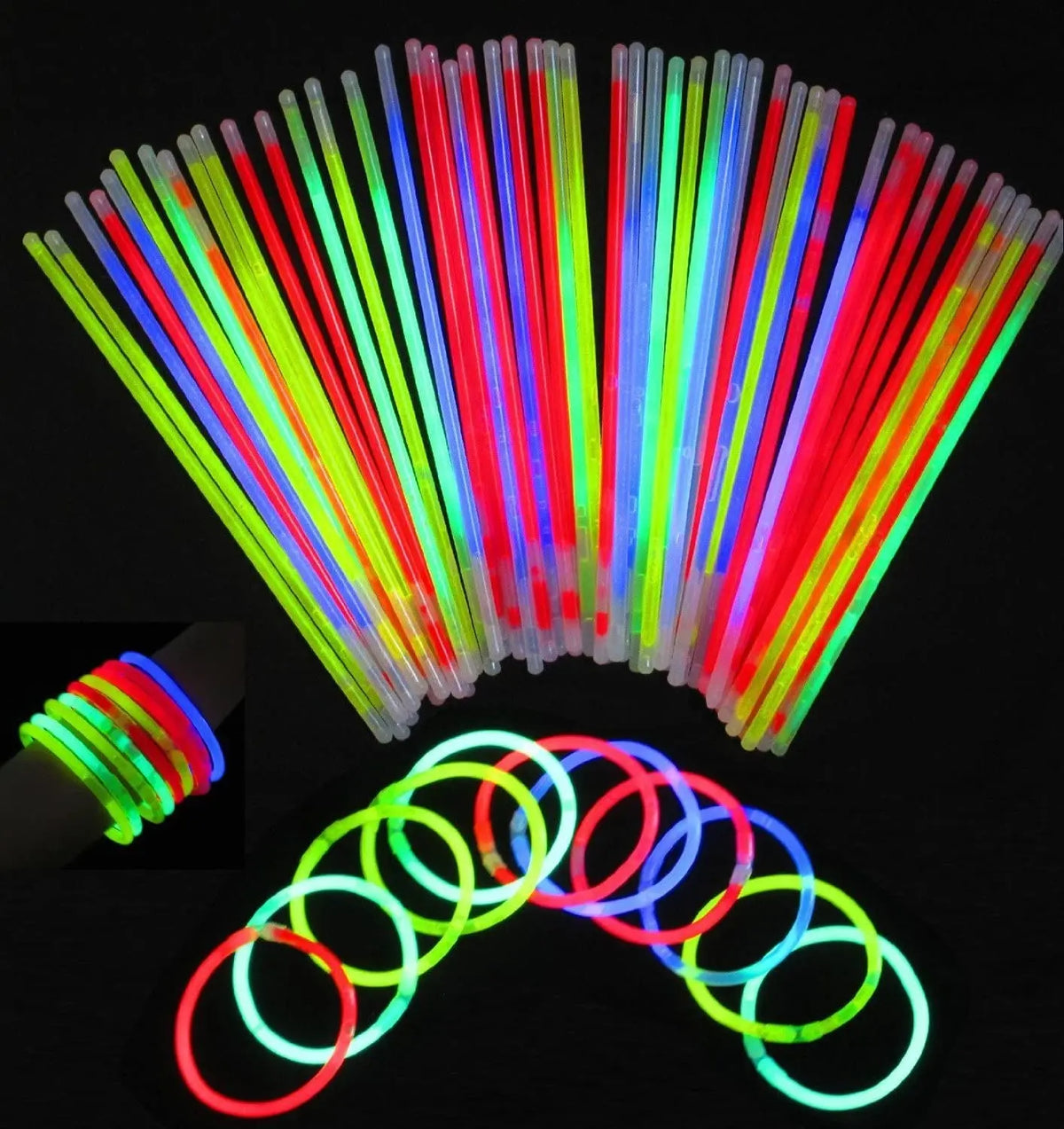 100PCS Party Glow Sticks Glow in the Dark Light Up Sticks Party Favors Glow Decorations Glow Necklaces Bracelets with Connectors