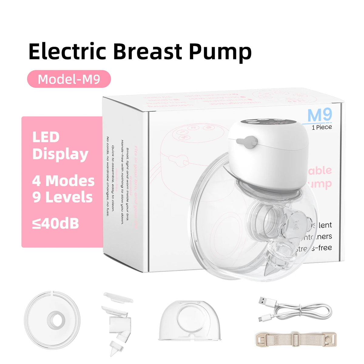 Wearable Breast Pump Hands Free Electric Breast Pumps Comfort Milk Collector with LCD Display 4 Modes & 9 Level, 300mmHg MAX