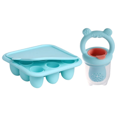 BPA Free 2 In 1 Baby Food Feeder and Silicone Baby Popsicle Mold Set Bear Fruit Teething Feeder Freezer Baby Food Storage Ice Lolly Mold for Infant Teething Supplementary Food Making