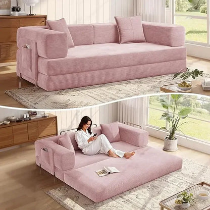 MoonSpeak 78.8''Sleeper Couch Bed for Livingroom,Convertible Modular Sofa with Armrest Pillow,Modular Foldable Corduroy Couches