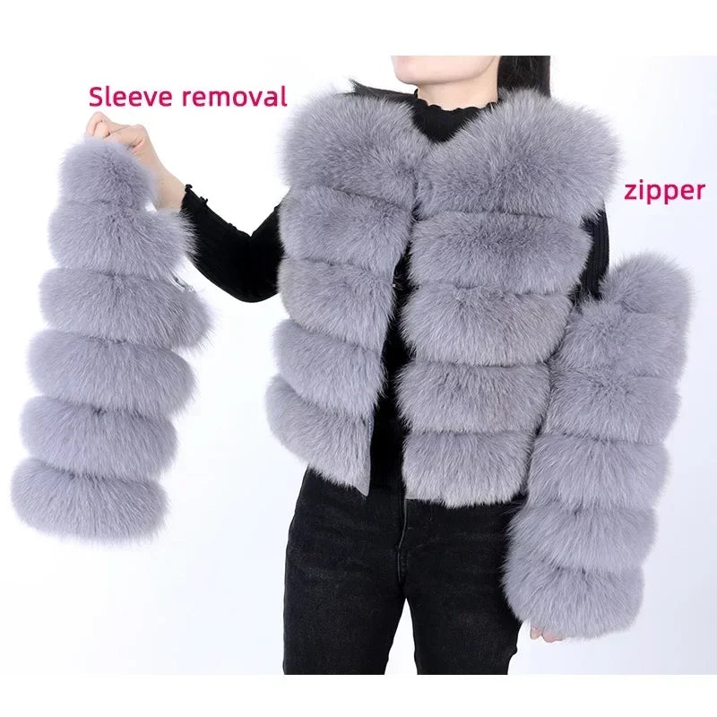 2023 Natural Real Fox Fur Coat Women Winter Warm Luxury Fur Jacket Detachable Long Sleeves Female Vest Furry Coats Outerwear