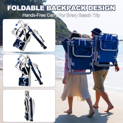 Beach Chair with Umbrella and Canopy Shade, Aluminum Backpack Beach Chairs for Adults, Adjustable Sun Shade, 5 Position