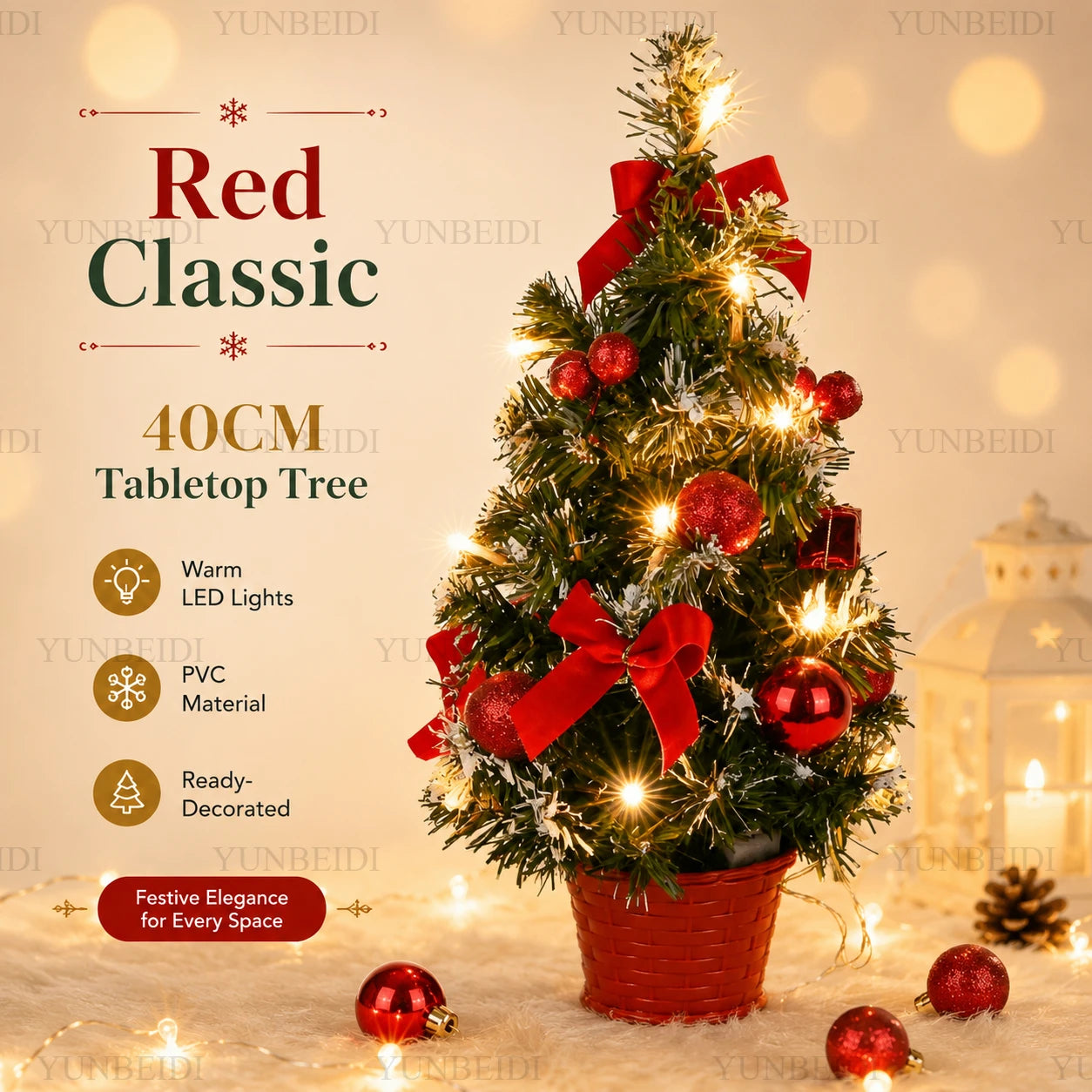 Mini Artificial Christmas 40CM Christmas Tree with LED Lights Tree Home Desktop Decoration Christmas Decoration New Year Gift
