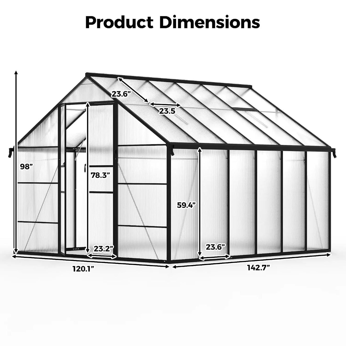 10x12 FT Greenhouse for Outdoors, Polycarbonate Greenhouse with Roof Vent, Enhanced Aluminum Large Walk-in Green, Customized