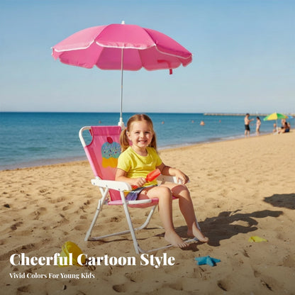 Kids Beach Chair with Umbrella Portable Children Camping Chair Sun Protection Lightweight Kid Parasol Chair for Outdoor Camping
