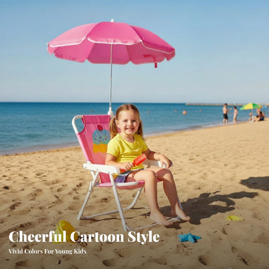 Kids Beach Chair with Umbrella Portable Children Camping Chair Sun Protection Lightweight Kid Parasol Chair for Outdoor Camping