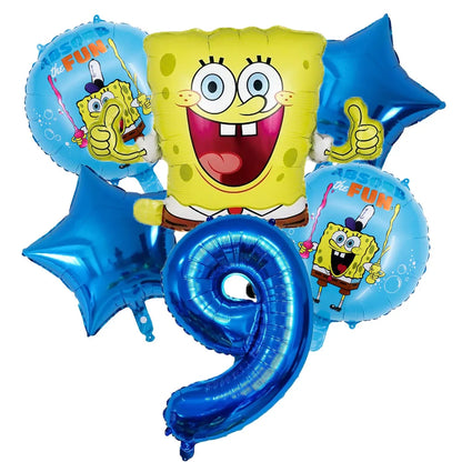 6Pcs SpongeBob Patrick Star Balloon set Birthday Party Golde Blue Numbers Balloons Boys Girls Baby Shower Party Supplies Gifts
