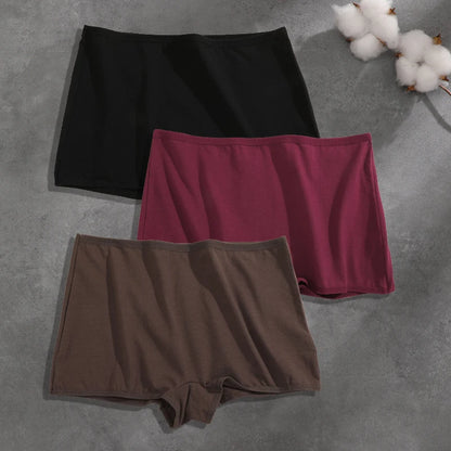 FINETOO 3PCS Women Seamless Cotton Boxer Short Solid Color High Rise Elastic Underwear Female Breathable Boyshorts Sexy Lingerie