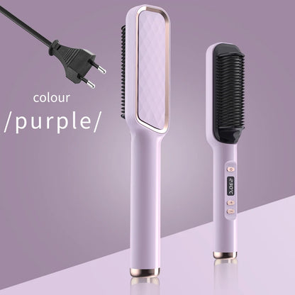 Hair Straightener Ceramic Hot Comb 2 in 1 Electric Straighten Hair Brush Negative Ion Fast Heating Styling Tool ﻿