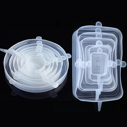 6 Pcs Silicone Cover  Stretch Lids for Kitchen Microwave Food Covers Bowl Caps Elastic Silicone Lid Cap Universal Adaptable Lids