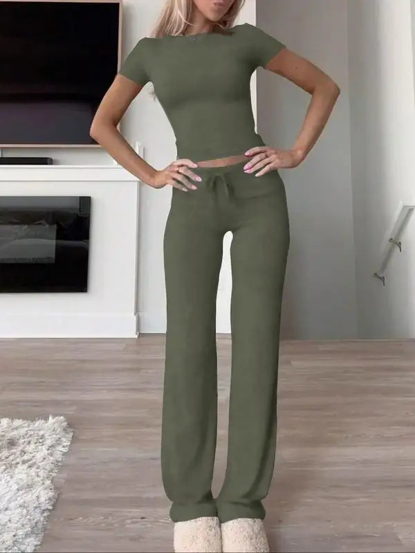 2 Pieces Women Sets 2025 New Fashion Casual Europe Short-Sleeved Tops+Long Pants Sportswear Yoga Wear Women's Clothing