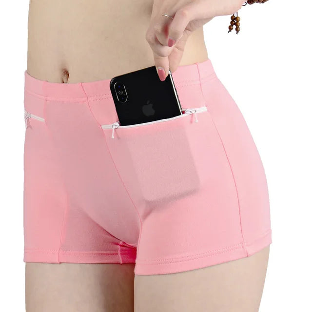 Plus Size Women Safety Short Pants Soft Boyshort Under Skirt Shorts With Zipper Pockets Breathable Theft-proof Female Underwear
