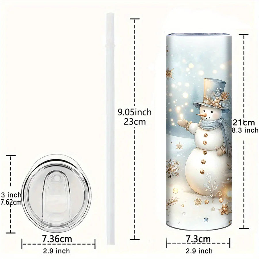 1pc 20oz Straight Cup, 3D Printed Snowman/luminous Christmas Tree Pattern,  Insulated Christmas Water Bottle, Suitable for Christmas Party Decoration, Stocking Stuffer, Family Travel Cup, Christmas Tree Pattern, Best for Chri
