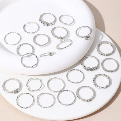 23pcs Fashion Knuckle Rings Set for Women Crystal Star Moon Eye Wave