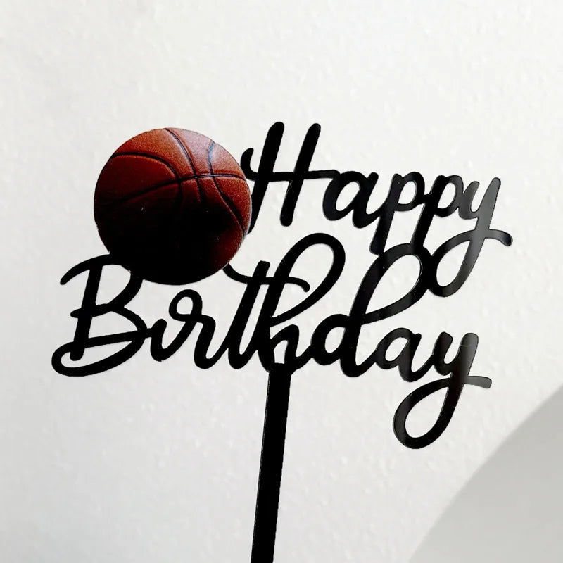 New Football Happy Birthday Cake Topper Decoration Basketball Tennis Rugby Acrylic Kids Party Gift Cake Toppers Baking Supplies