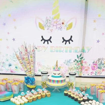 Unicorn Cake Topper Handmade Party Cake DIY Decoration Supplies with Eyelashes Gold Horn for Birthday Party Baby Shower Wedding