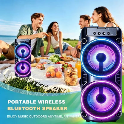 Professional Large Bluetooth Speaker with Microphone, Portable Design, Featuring JBL Subwoofer Party Box, LED Lights, Compatible with BT/USB/TF/AUX/FM/TWS/MIC/EQ Functions, Professional Karaoke. Ideal Gift for Birthdays, Chri