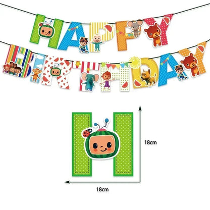 Cocomelon Balloon JJ Melon Watermelon Toy Happy Birthday Banner Party Decoration Backdrop Cake Topper JOJO Disposable Tableware