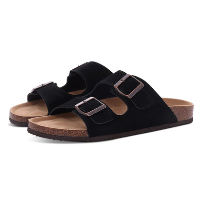 Comwarm Classic Cork Slippers For Women New Fashion Suede Flats Sandals Summer Couple Beach Slides Shoes With Adjustable Buckle