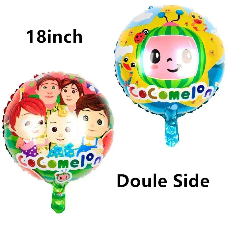 Cocomelon Balloon JJ Melon Watermelon Toy Happy Birthday Banner Party Decoration Backdrop Cake Topper JOJO Disposable Tableware