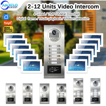 ANJIELO 2-12 Units Apartment Doorbell Video Intercom System Digital Frame Background Music Detection Preview NEW 2026