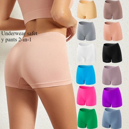 Womens Seamless Underwear Safety Pants 2-in-1 No Wedgie Boyshorts for Women Yoga Pant Shorts Boxers Boy Shorts Panties Underpant