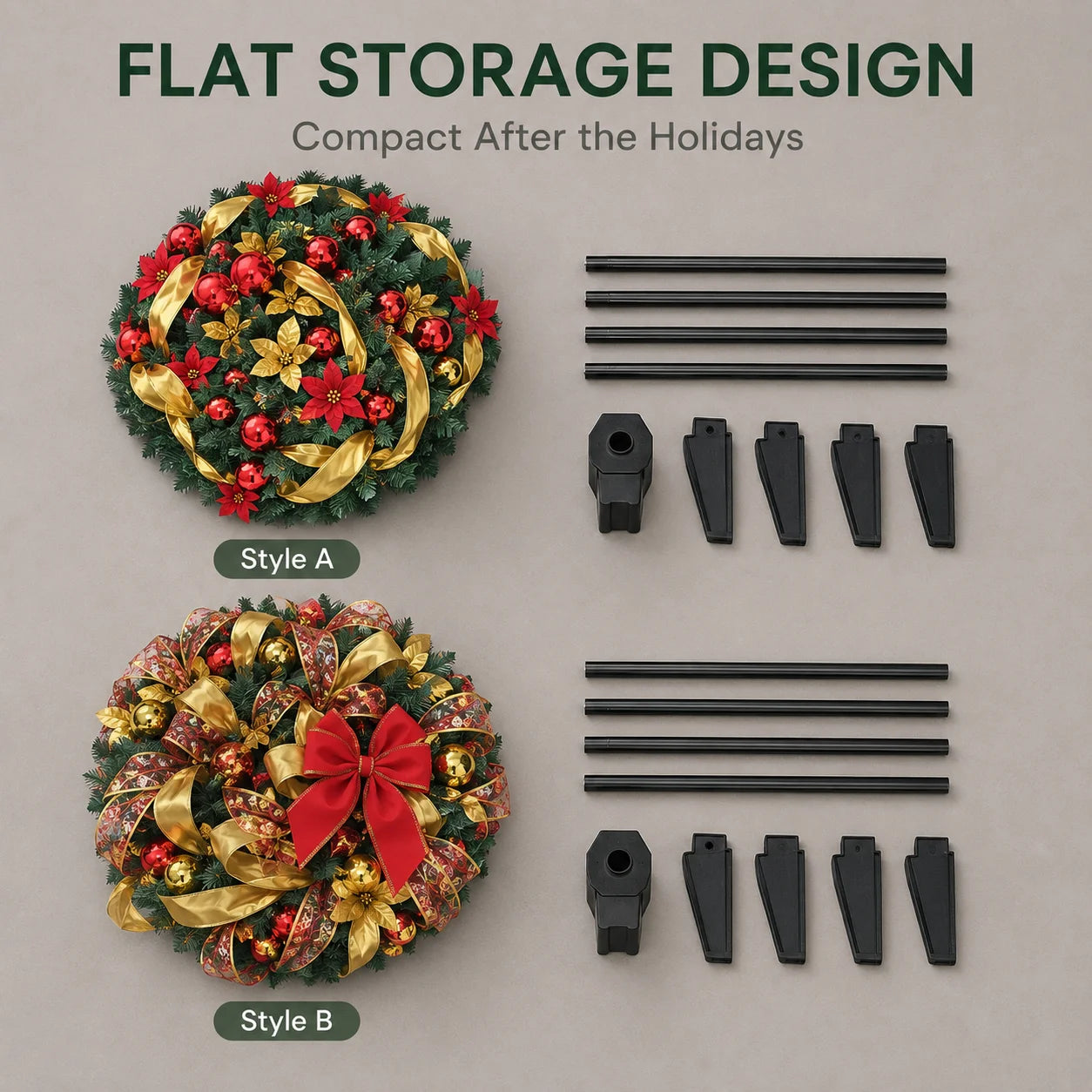 Retractable Foldable Pre‑decorated Christmas Tree with Ornaments Space Saving Storage Xmas Decoration for Holiday Indoor Gift