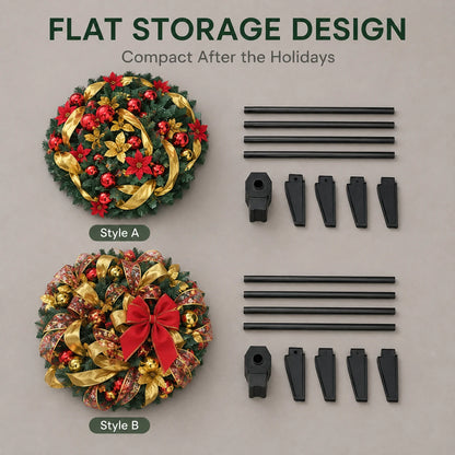 Retractable Foldable Pre‑decorated Christmas Tree with Ornaments Space Saving Storage Xmas Decoration for Holiday Indoor Gift