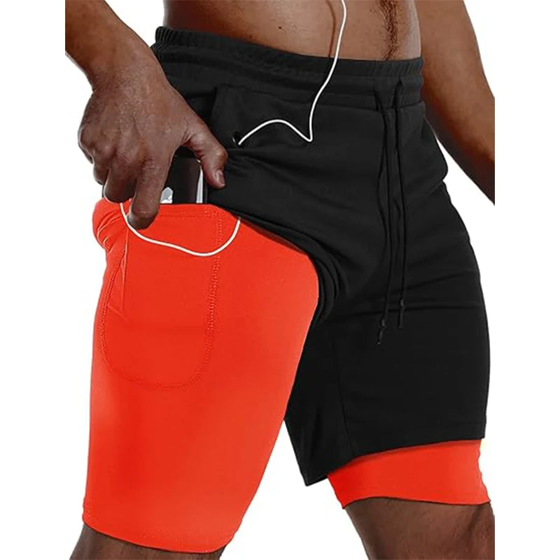 Mens Sport Shorts Sportswear Double-deck Running Shorts 2 In 1 Beach Bottoms Summer Gym Fitness Training Jogging Short Pants Men