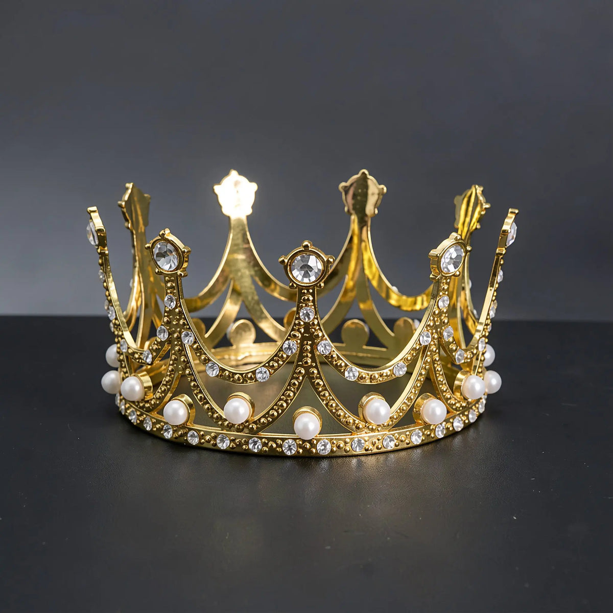 Gold Rhinestone Crown Cake Topper Pearl Tiara Baby Shower Wedding Birthday Party Cake Decorations