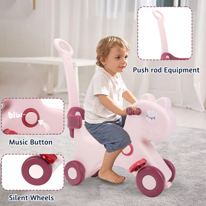 Toddler Rocking Horse Ride‑On Toy, Convertible Baby Rocker & Sliding Car with Backrest, Safe Indoor Play Gift for 1‑3Y Kids Boys Girls