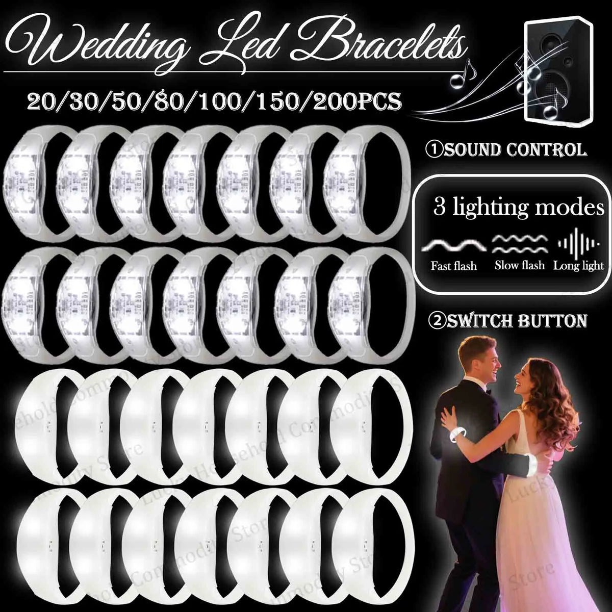 20-100PCS Music&Sound Activated Led Bracelet Light up Bracelets Glow in the Dark Bracelets for Wedding Party Concert Favors