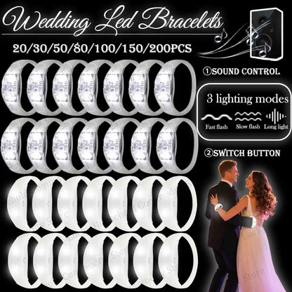20-100PCS Music&Sound Activated Led Bracelet Light up Bracelets Glow in the Dark Bracelets for Wedding Party Concert Favors
