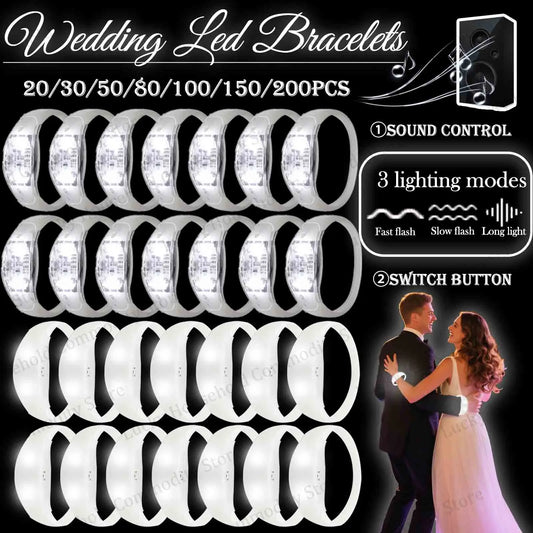 20-100PCS Music&Sound Activated Led Bracelet Light up Bracelets Glow in the Dark Bracelets for Wedding Party Concert Favors
