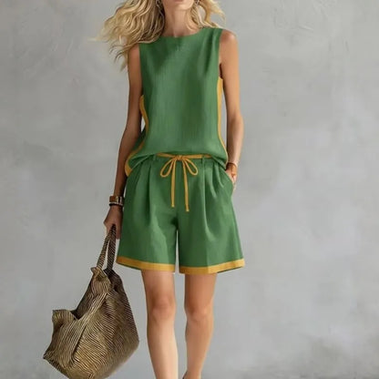 2026 Summer New Sleeveless Vest Shorts Suit Women's Casual Loose Two-Piece Set Suit Resort Style Fashion Pockets Women Clothing