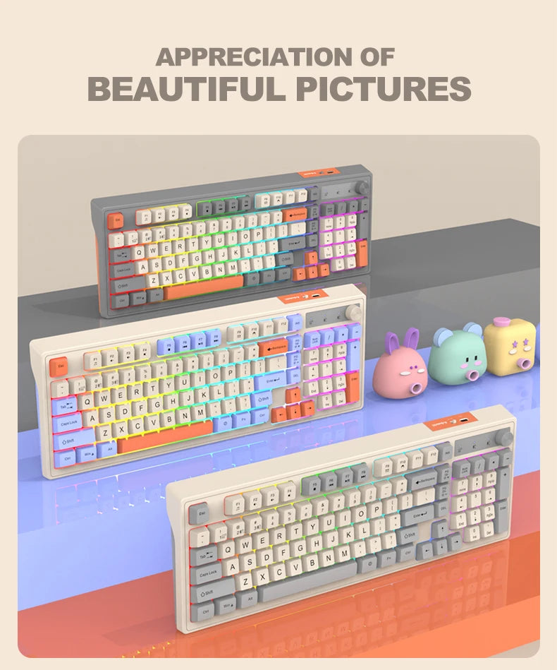 Dual-Mode Wireless Keyboard and Mouse Set 2.4G Dual Bluetooth Keyboard RGB Gaming Keyboard Mouse Kit Mechanical Feel Keyboard