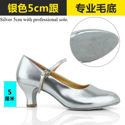 Women Patent Leather Shiny Closed Toe Salsa Shoes Black Gold Silver Red Ballroom Tango Latin Dance Shoes for Woman 5cm/7cm Heels