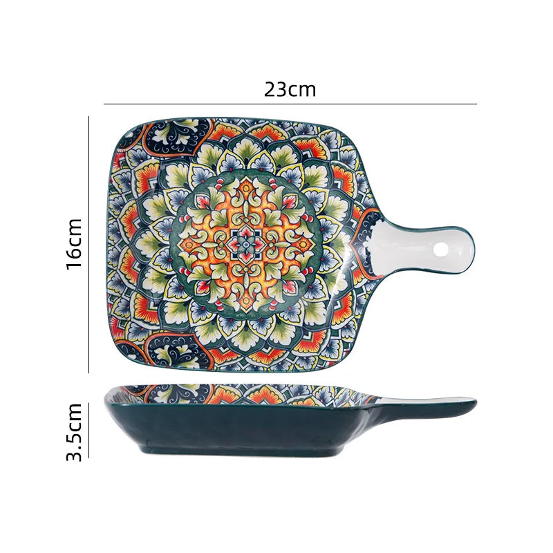 1Pcs Bohemia Retro Ceramic Dinner Plates Sets Food Plate Household Tableware Set Breakfast Plates Salad Soup Bowls Dinnerware